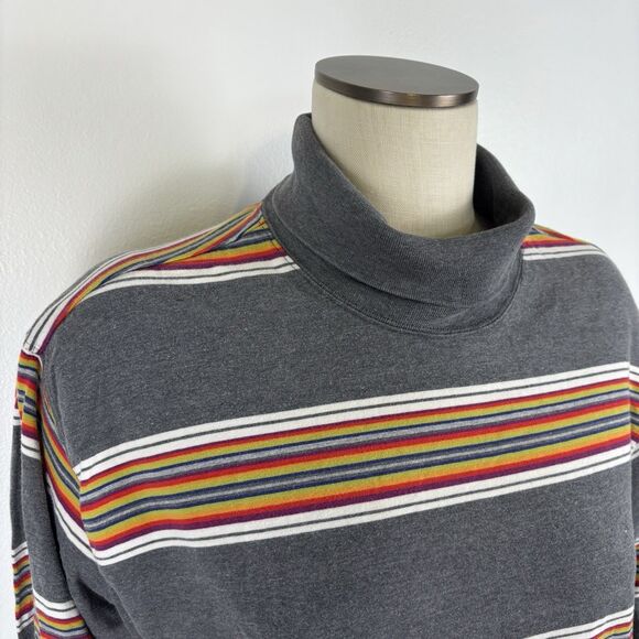 VTG 90's Esprit L Street Wear Rainbow Striped Turtle Neck Pullover T-Shirt Top - Picture 3 of 7